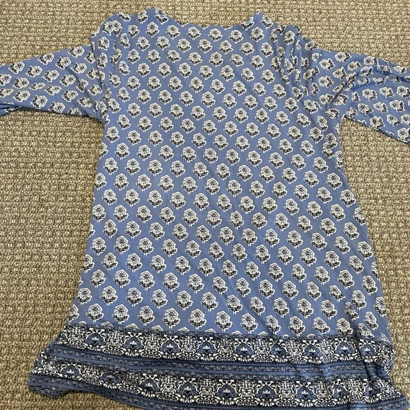 J Jill Wearever Collection Top Womens Size M Blue Floral Print 3/4 Sleeve Rayon - Picture 3 of 6